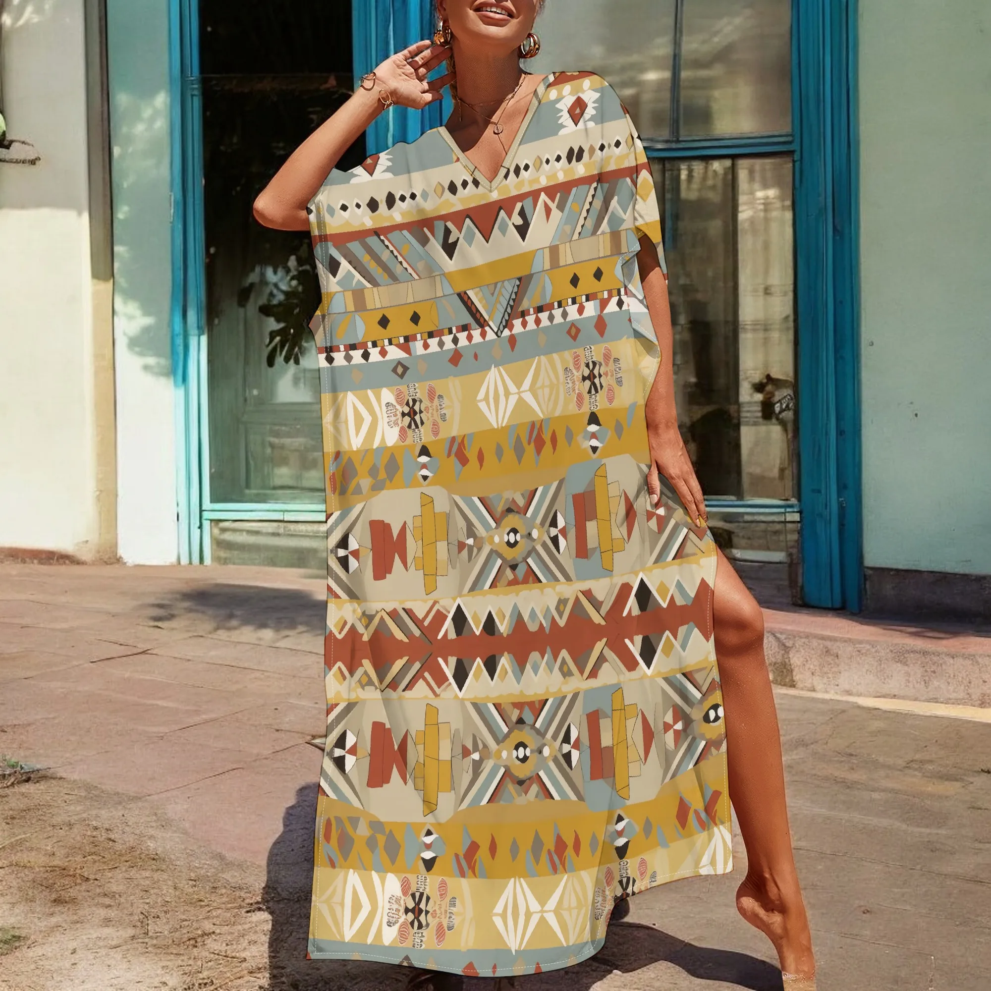 Boho Geometric Graphics Maxi Dress Short Sleeve V Neck Casual Loose Long Beach Split Dresses
Boho Geometric Graphics Maxi Dress Short Sleeve V Neck Casual Loose Long Beach Split Dresses
