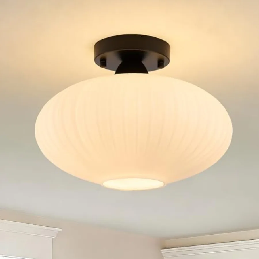 Mid Century Modern Semi Flush Mount Ceiling Light 12" Black Ribbed Glass Globe Fixture for Hallway Kitchen Entryway Bedroom
Mid Century Modern Semi Flush Mount Ceiling Light 12" Black Ribbed Glass Globe Fixture for Hallway Kitchen Entryway Bedroom