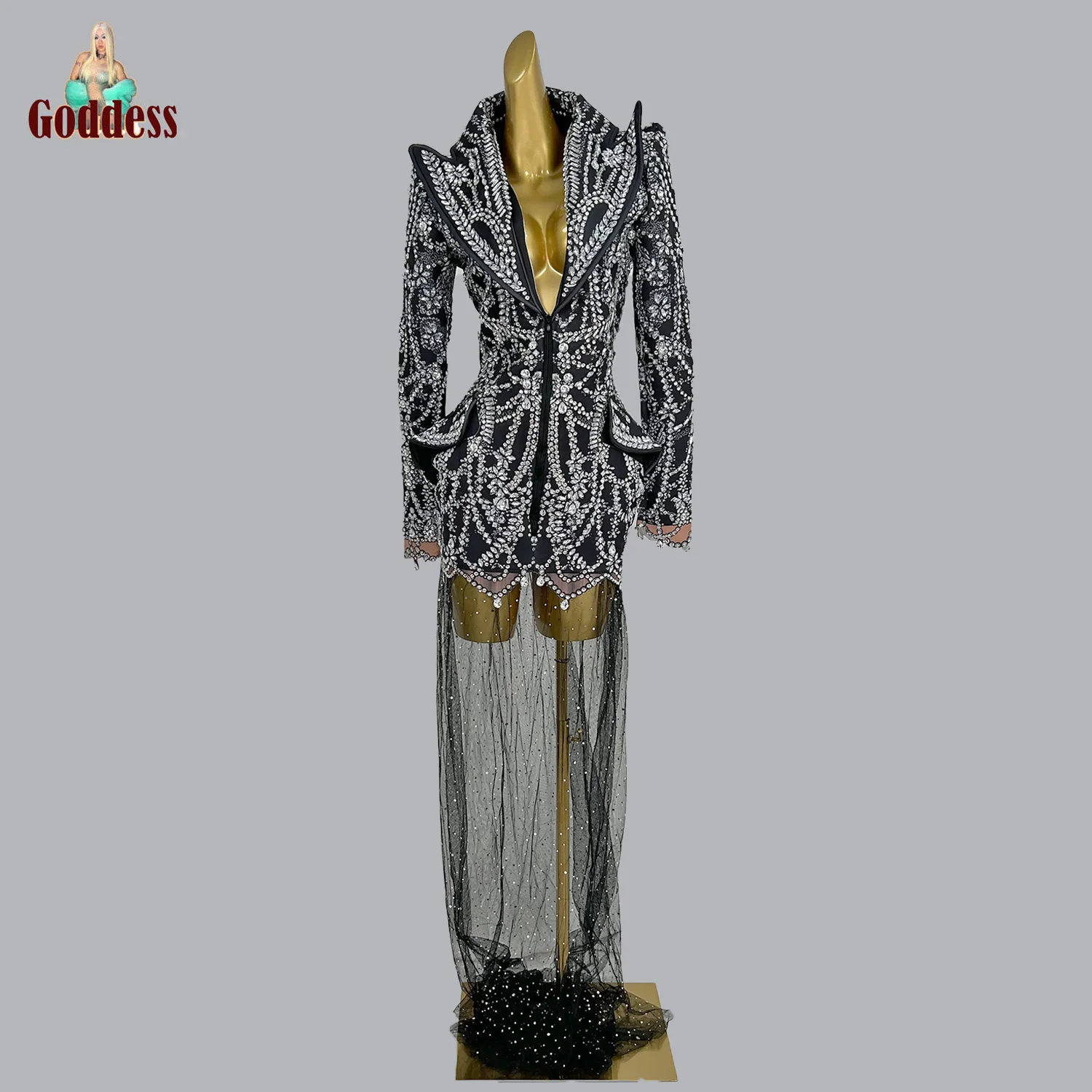 Sexy Stage Wedding Prom Party Sparkly Rhinestone Suits with Mesh Tailing Women Crystal Coat Dress Birthday Club Prom Sexy Dress
Sexy Stage Wedding Prom Party Sparkly Rhinestone Suits with Mesh Tailing Women Crystal Coat Dress Birthday Club Prom Sexy Dress