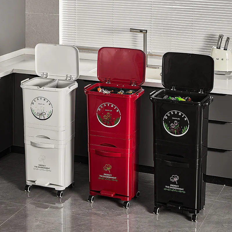 Plastic Trash Can with Wheels Tall Kitchen Sorting Bin Wet Dry Separation Large Capacity Home Waste Basket No Bend Easy Clean
Plastic Trash Can with Wheels Tall Kitchen Sorting Bin Wet Dry Separation Large Capacity Home Waste Basket No Bend Easy Clean