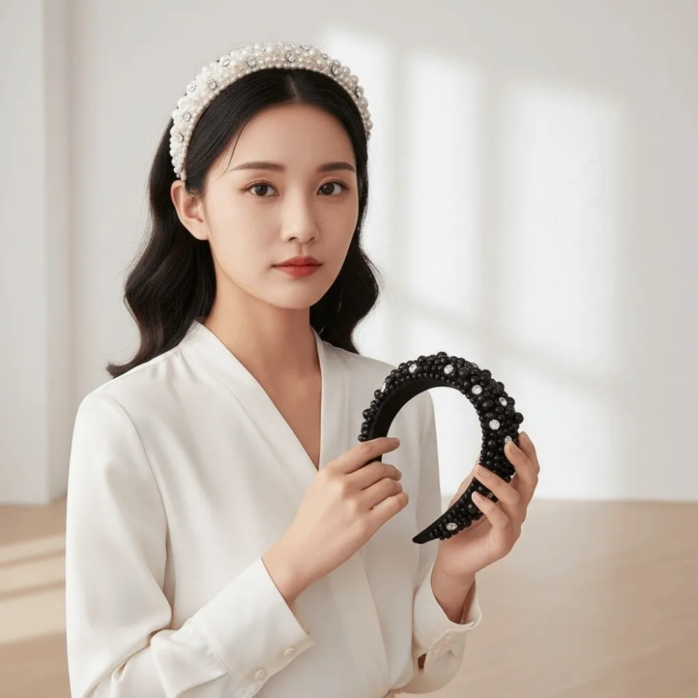 High Top Structure Full Pearls Hair Hoop Elastic Plastic Base Elegant Handcrafted Rhinestone Wide Headpiece Spongy Volume
High Top Structure Full Pearls Hair Hoop Elastic Plastic Base Elegant Handcrafted Rhinestone Wide Headpiece Spongy Volume