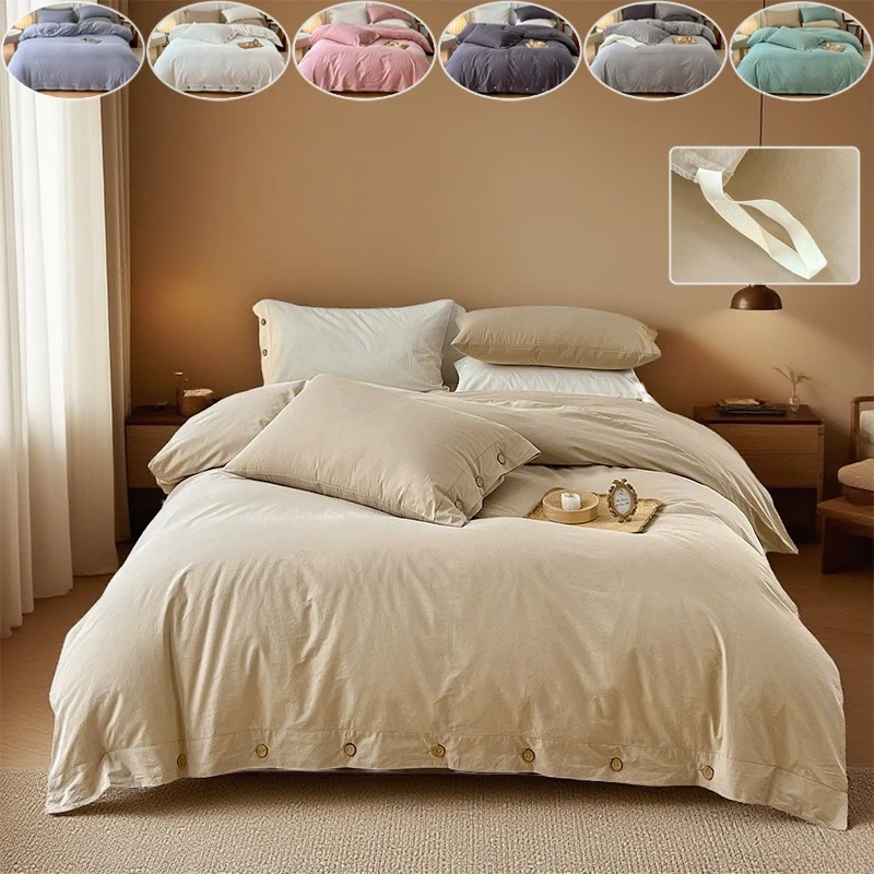 100% Washed Cotton Button Style Bedding Set with Sheet Duvet Cover Pillowcases SolidColor Soft Lightweight Bed Cover All Season
100% Washed Cotton Button Style Bedding Set with Sheet Duvet Cover Pillowcases SolidColor Soft Lightweight Bed Cover All Season