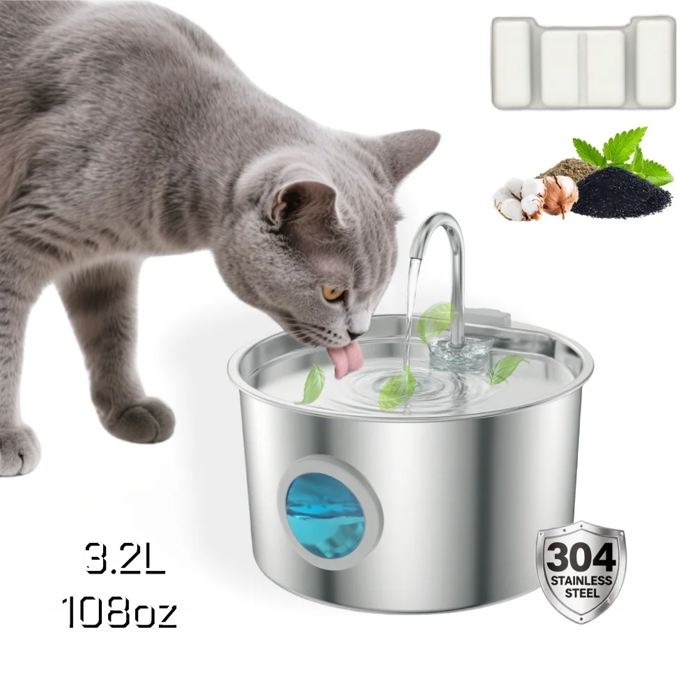 Stainless Steel Cat Water Fountain Automatic, 108oz Pet Fountain Dispenser for Inside Dog Cats Drinking Replaceable filters
Stainless Steel Cat Water Fountain Automatic, 108oz Pet Fountain Dispenser for Inside Dog Cats Drinking Replaceable filters