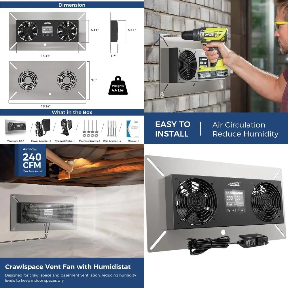 240CM Ceiling Air Ventilation System with Temperature and Humidity Control for Attic, Garage, Shed, and Basements
240CM Ceiling Air Ventilation System with Temperature and Humidity Control for Attic, Garage, Shed, and Basements