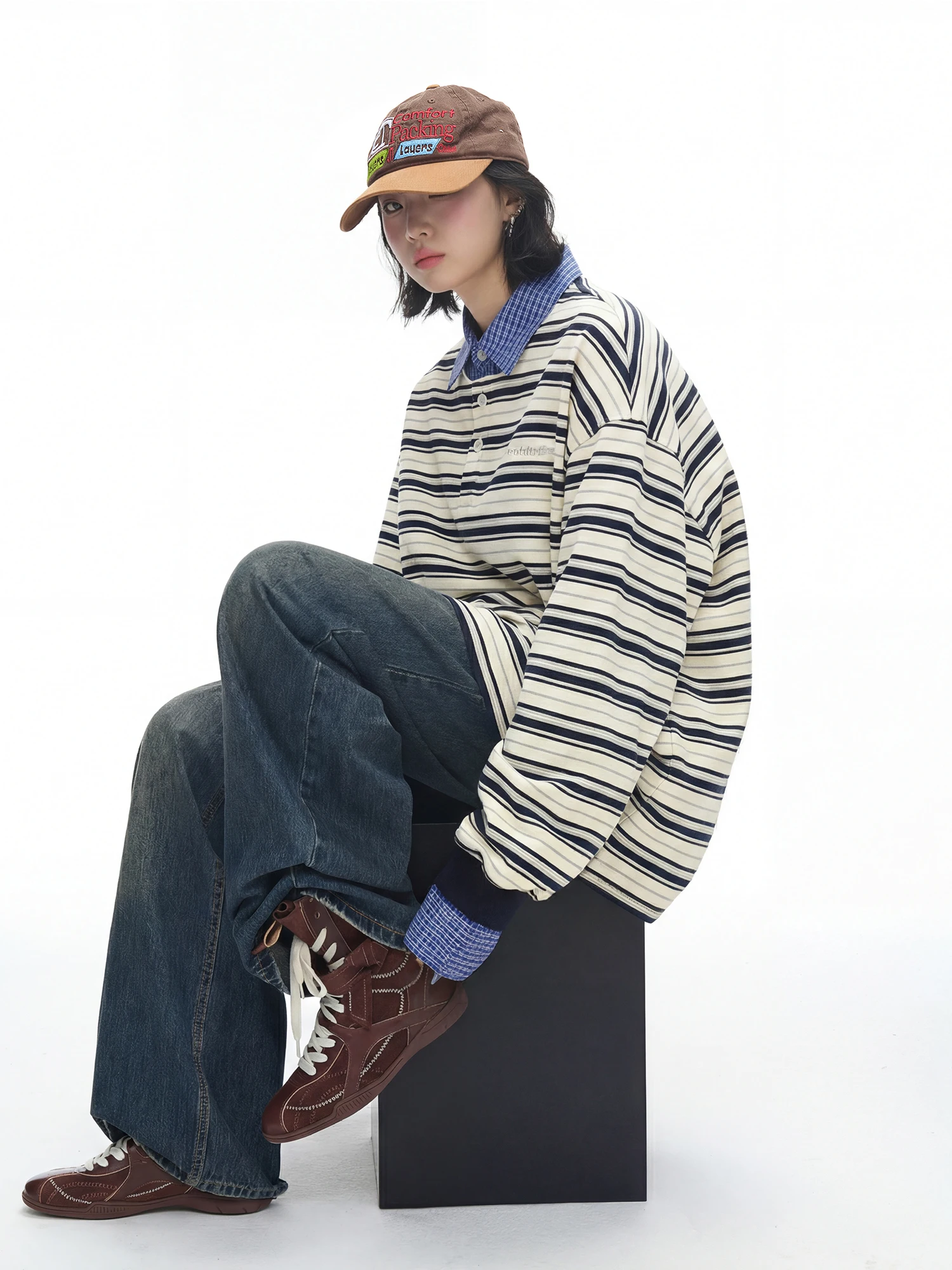 American Retro Plaid irt Patchwork Loose Long Sve Striped T-irt Women Spring Lazy Sle Lightweight Hoodie Casual Cotton
American Retro Plaid irt Patchwork Loose Long Sve Striped T-irt Women Spring Lazy Sle Lightweight Hoodie Casual Cotton