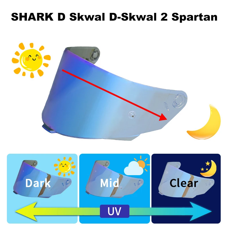 Photochromic Visor Lens for SHARK D Skwal D-Skwal 2 Spartan, Photochromic Lens (Black/Blue/Red), UV Protection, All-Weather Use
Photochromic Visor Lens for SHARK D Skwal D-Skwal 2 Spartan, Photochromic Lens (Black/Blue/Red), UV Protection, All-Weather Use