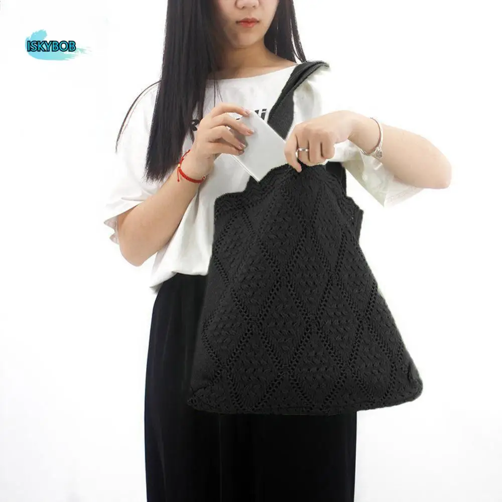 Solid Color Knitting Shoulder Bag Hollow Out Large Capacity Bohemian Crochet Tote Bag Versatile Casual Woven Handbag Female
Solid Color Knitting Shoulder Bag Hollow Out Large Capacity Bohemian Crochet Tote Bag Versatile Casual Woven Handbag Female