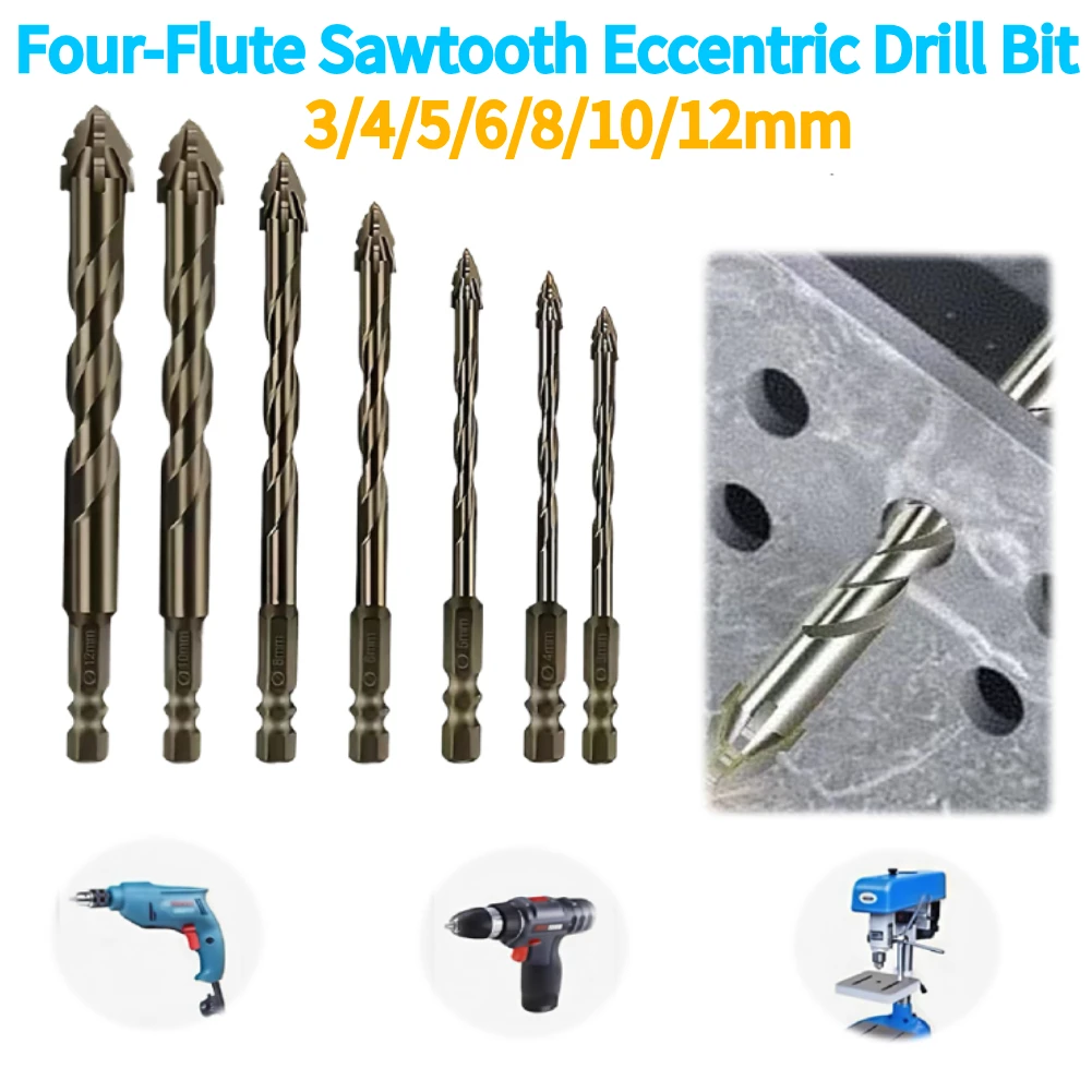 7PCS Four-Flute Sawtooth Eccentric Drill Bit Multifunctional High Hardness Glass Drill Bit 3/4/5/6/8/10/12 Mm for Wood Metal
7PCS Four-Flute Sawtooth Eccentric Drill Bit Multifunctional High Hardness Glass Drill Bit 3/4/5/6/8/10/12 Mm for Wood Metal