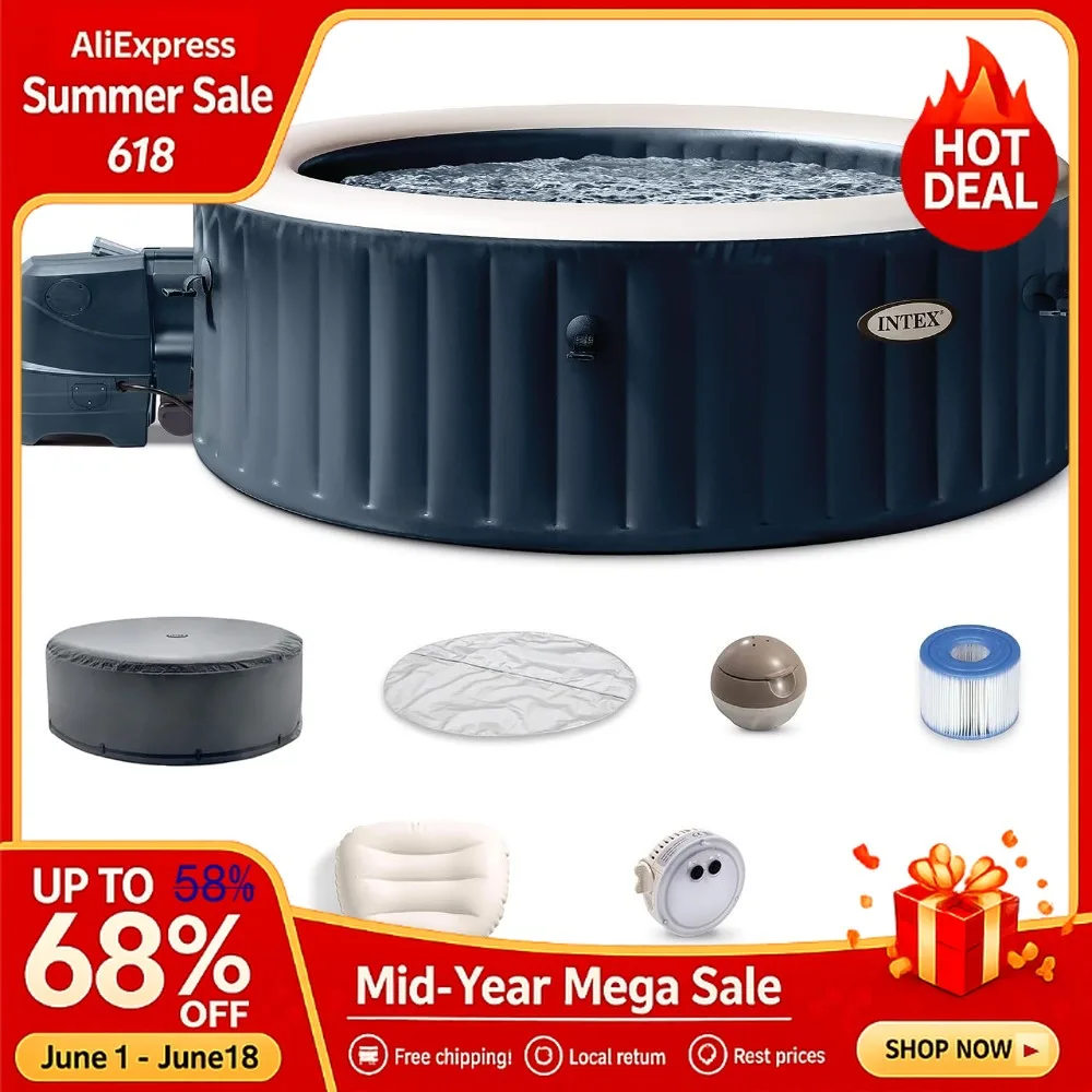 6 Person Round Inflatable Hot Tub, Bubble Massage Spa Set Energy Efficient Cover, Custom 2 Headrests, & LED Light, 85 in x 28 in
6 Person Round Inflatable Hot Tub, Bubble Massage Spa Set Energy Efficient Cover, Custom 2 Headrests, & LED Light, 85 in x 28 in