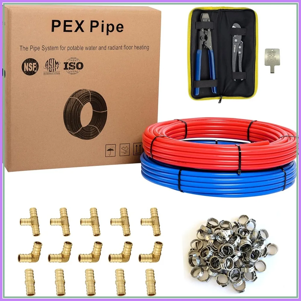 1/2 Inch 2x100 ft PEX-B Pipe Tubing for Potable Water, Hot & Cold, Brass Fitting, Crimping Tool Kit
1/2 Inch 2x100 ft PEX-B Pipe Tubing for Potable Water, Hot & Cold, Brass Fitting, Crimping Tool Kit