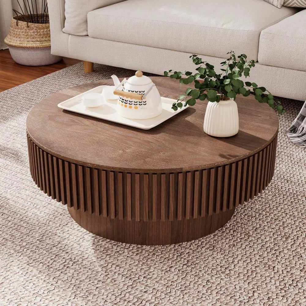 31.5'' Round Coffee Table with Storage, Modern Wooden Coffee Table with Solid Wood Veneered, Circle Center Table
31.5'' Round Coffee Table with Storage, Modern Wooden Coffee Table with Solid Wood Veneered, Circle Center Table
