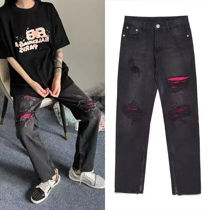 Retro Street Style Slim Fit Men's Jeans Black Washed out Color Contrast Zipper Slit Youthful Cotton Denim Straight Leg Trousers
Retro Street Style Slim Fit Men's Jeans Black Washed out Color Contrast Zipper Slit Youthful Cotton Denim Straight Leg Trousers