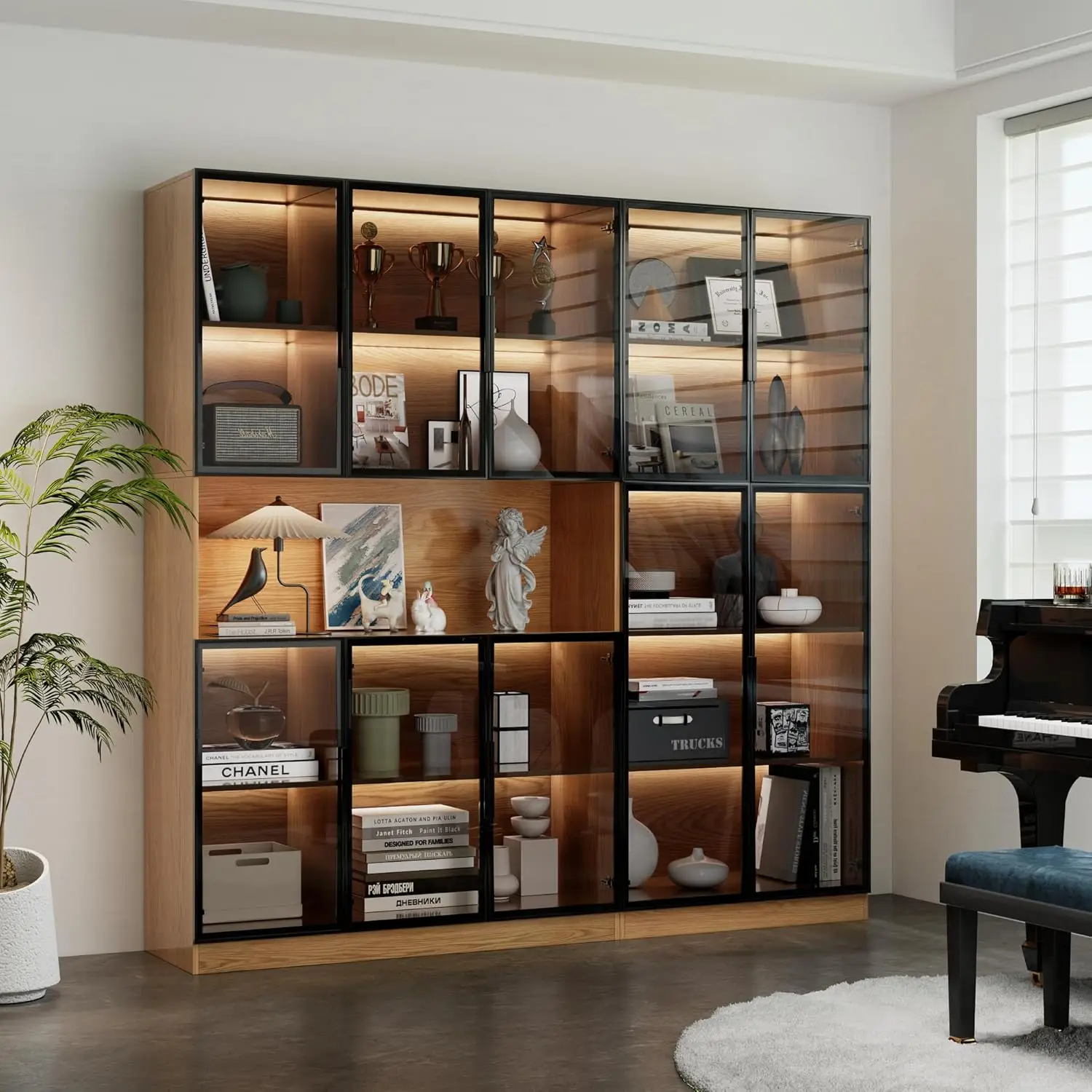 5 Tier Glass Display Cabinet with Adjustable LED Lights, 78.7" Lighted Curio Cabinet with Glass Doors & Shelves,, Customized
5 Tier Glass Display Cabinet with Adjustable LED Lights, 78.7" Lighted Curio Cabinet with Glass Doors & Shelves,, Customized