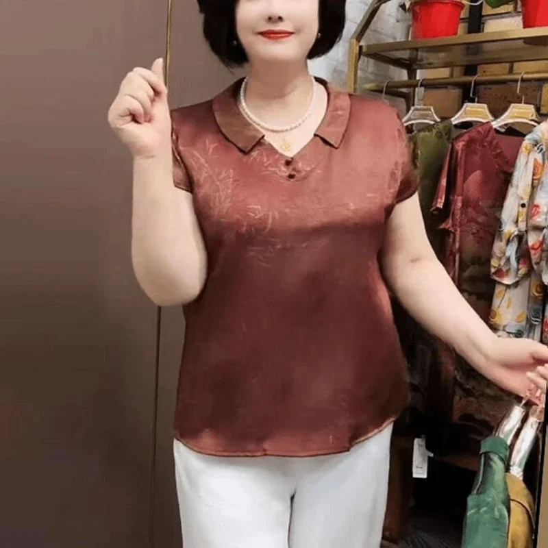 Women New Chinese Style Bamboo Print Satin Blouse Turn Down Collar Short Sleeve Elegant Casual Summer Thin Tops
Women New Chinese Style Bamboo Print Satin Blouse Turn Down Collar Short Sleeve Elegant Casual Summer Thin Tops