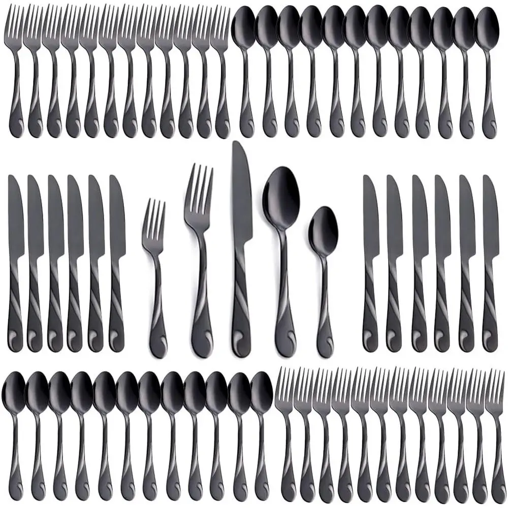 12-Piece Black Stainless Steel Cutlery Set, Includes Forks, Knives, and Spoons, Dishwasher Safe
12-Piece Black Stainless Steel Cutlery Set, Includes Forks, Knives, and Spoons, Dishwasher Safe