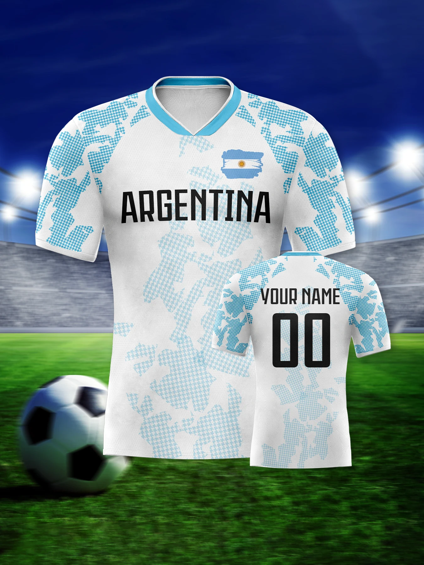 Customized Argentina Soccer Jersey Personalized Name Number, National Team Football Shirt V-Neck Flag Design for Men Youth Women
Customized Argentina Soccer Jersey Personalized Name Number, National Team Football Shirt V-Neck Flag Design for Men Youth Women