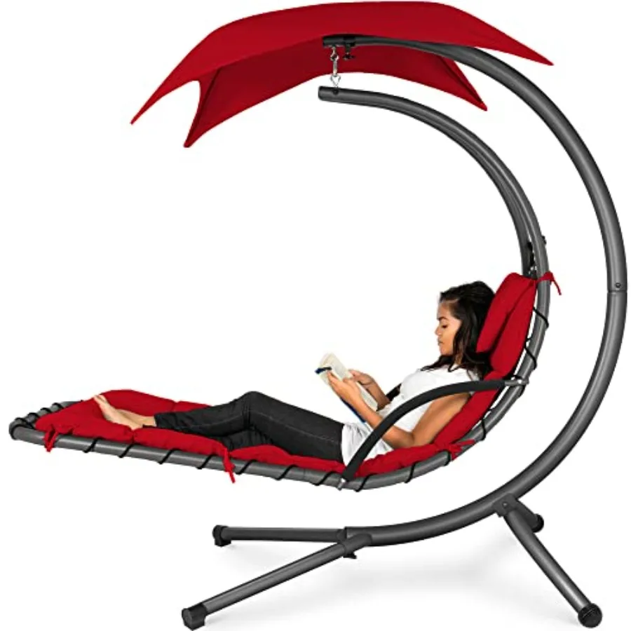 Outdoor Hanging Curved Steel Chaise Lounge Chair Swing w/Built-in Pillow and Removable Canopy - Red
Outdoor Hanging Curved Steel Chaise Lounge Chair Swing w/Built-in Pillow and Removable Canopy - Red