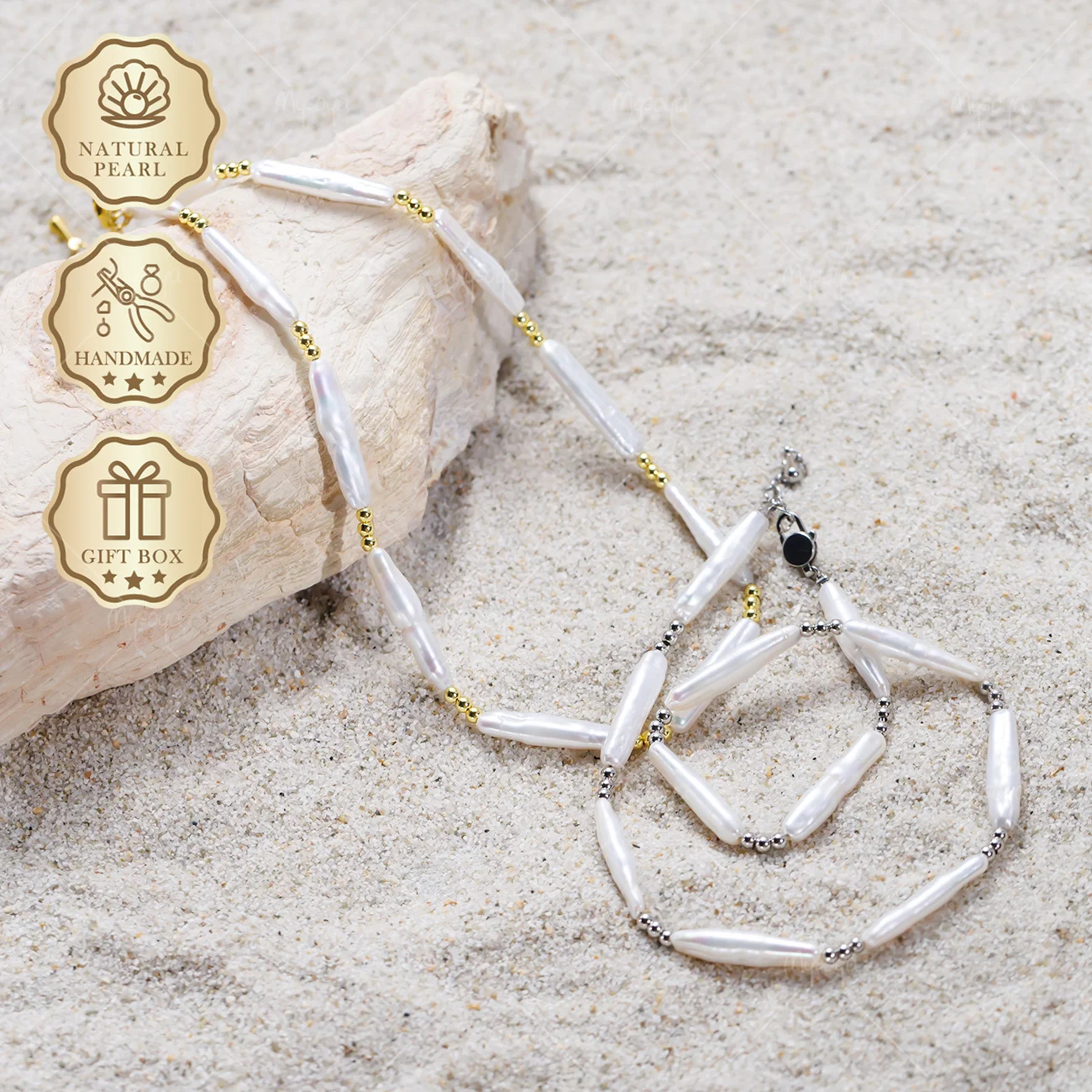 MYSOYA Aurora Baroque Pearl Necklace 4-6mm x 25-28mm Gold/Silver Extender Chain, Gift Box, Beach Jewelry S534
MYSOYA Aurora Baroque Pearl Necklace 4-6mm x 25-28mm Gold/Silver Extender Chain, Gift Box, Beach Jewelry S534