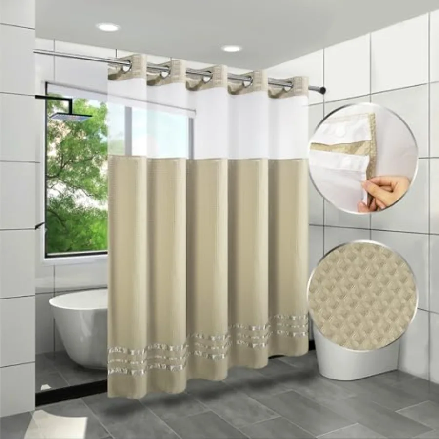 Shower Curtain Set Waffle Weave Curtain Fabric Shower Curtain Set 250GSM Hook Free Removeable Liner, Machine Washable 71by 74in
Shower Curtain Set Waffle Weave Curtain Fabric Shower Curtain Set 250GSM Hook Free Removeable Liner, Machine Washable 71by 74in