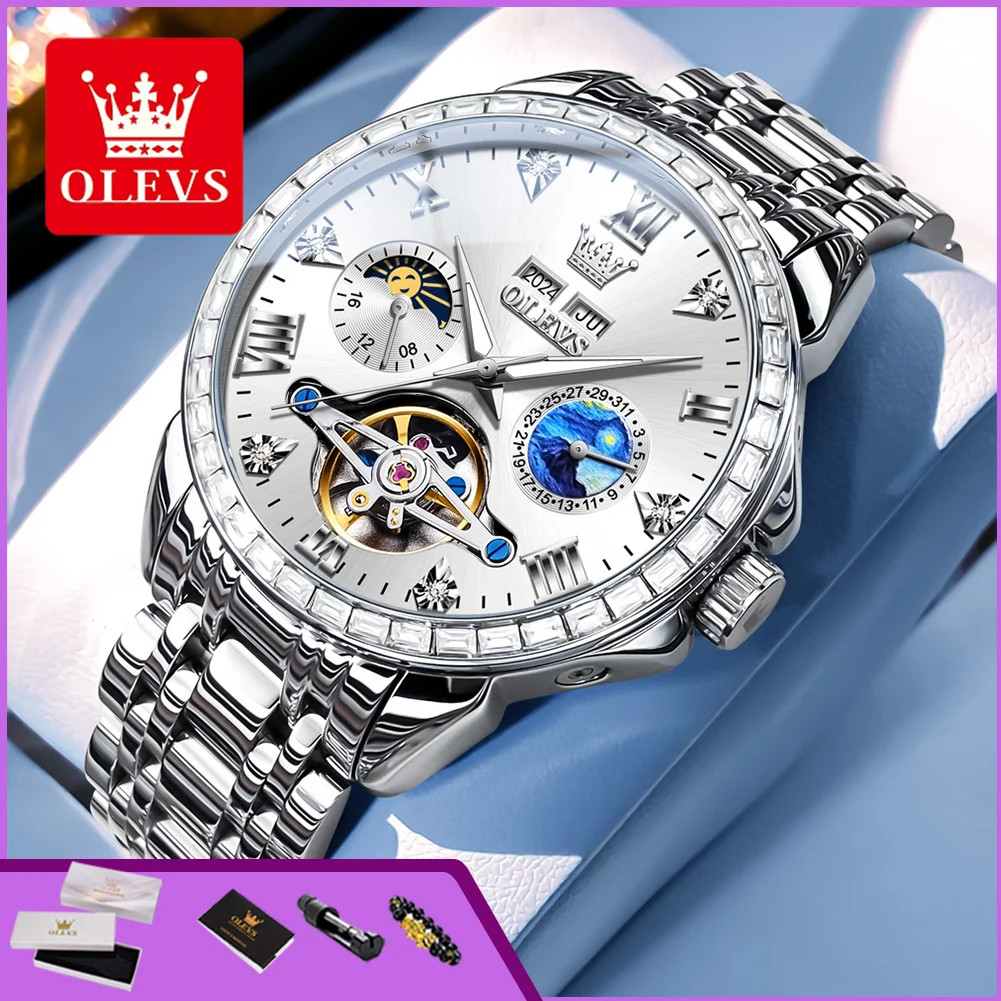 OLEVS 6712 Original Luxury Brand Men's Wristwatches Moon Phase Luminous Dual Calendar Hollow Automatic Mechanical Watch for Man
OLEVS 6712 Original Luxury Brand Men's Wristwatches Moon Phase Luminous Dual Calendar Hollow Automatic Mechanical Watch for Man