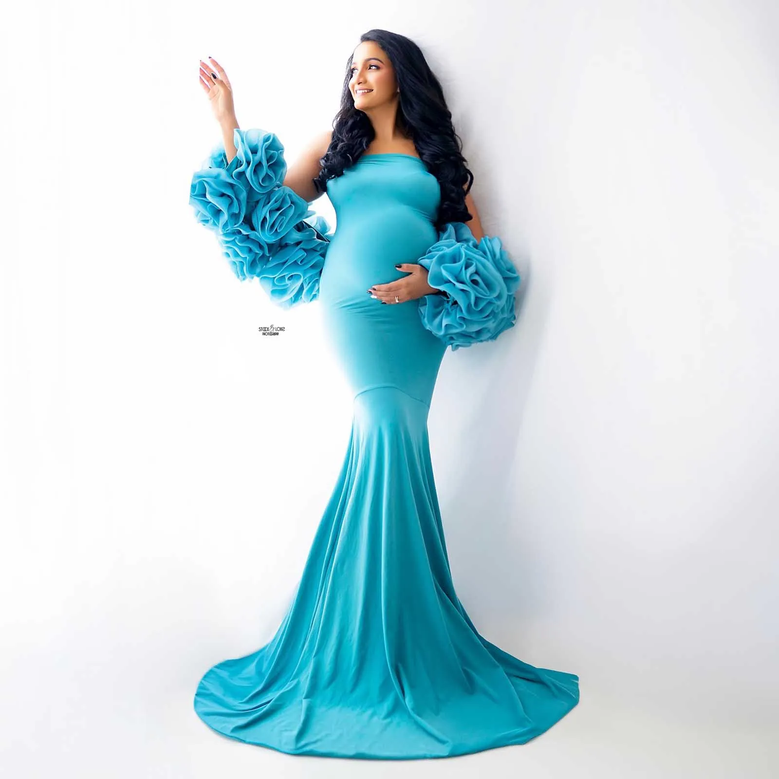 Teal Blue Maternity Dresses with Floral Wraps Stretch Mermaid Maternity Dress Photoshoot Ruffle 3D Flower Pregnancy Dress Shoots
Teal Blue Maternity Dresses with Floral Wraps Stretch Mermaid Maternity Dress Photoshoot Ruffle 3D Flower Pregnancy Dress Shoots