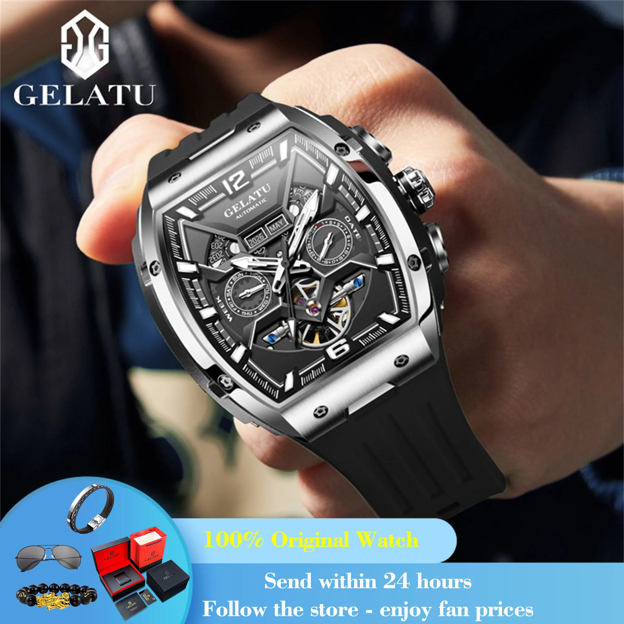GELATU 6013 Watch For Men Original Fashion Big Dial Hollow Automatic Wristwatch Silicone Strap Deep Waterproof Mechanical Watch
GELATU 6013 Watch For Men Original Fashion Big Dial Hollow Automatic Wristwatch Silicone Strap Deep Waterproof Mechanical Watch