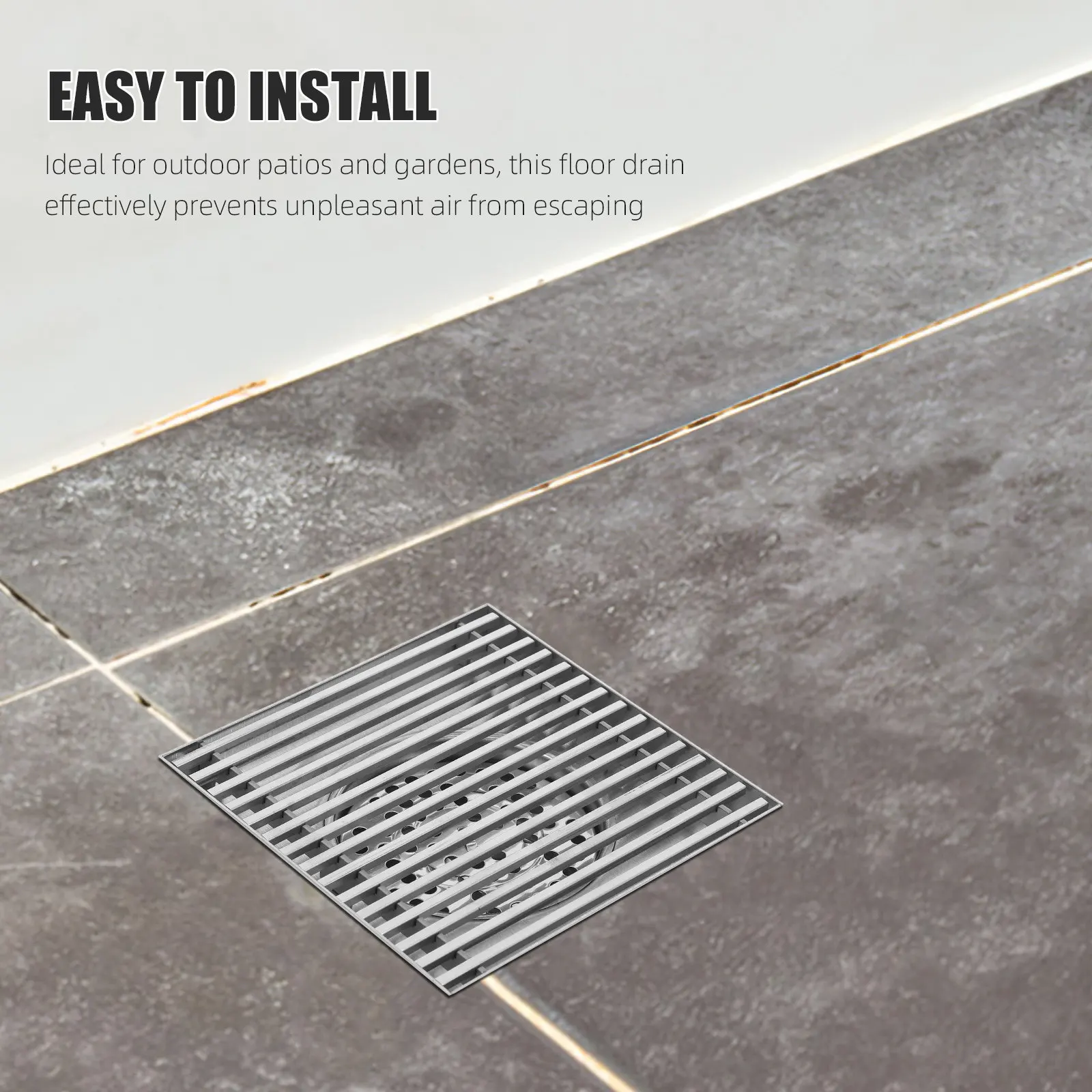 Наружный напольный слив из нержавеющей стали большого диаметра, квадратная решетка с прочными полосами для патио, сада, канализации, предотвращающая запахи
Наружный напольный слив из нержавеющей стали большого диаметра, квадратная решетка с прочными полосами для патио, сада, канализации, предотвращающая запахи