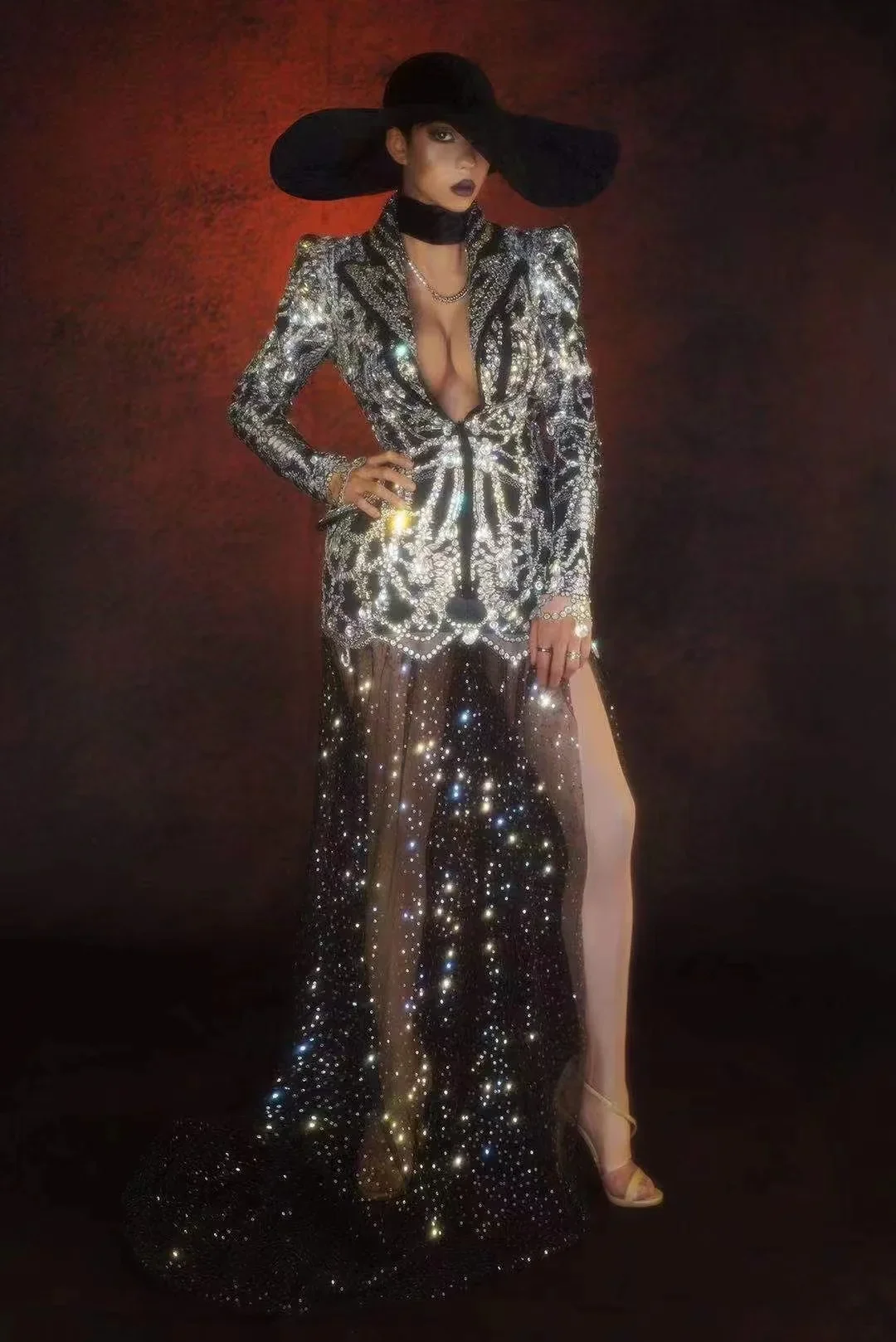 Sparkly Blazer-Collar Design Rhinestone Dress For Women Mesh Trailing Dance Bar Show Outfit Birthday Celebrate Club Prom Costume
Sparkly Blazer-Collar Design Rhinestone Dress For Women Mesh Trailing Dance Bar Show Outfit Birthday Celebrate Club Prom Costume
