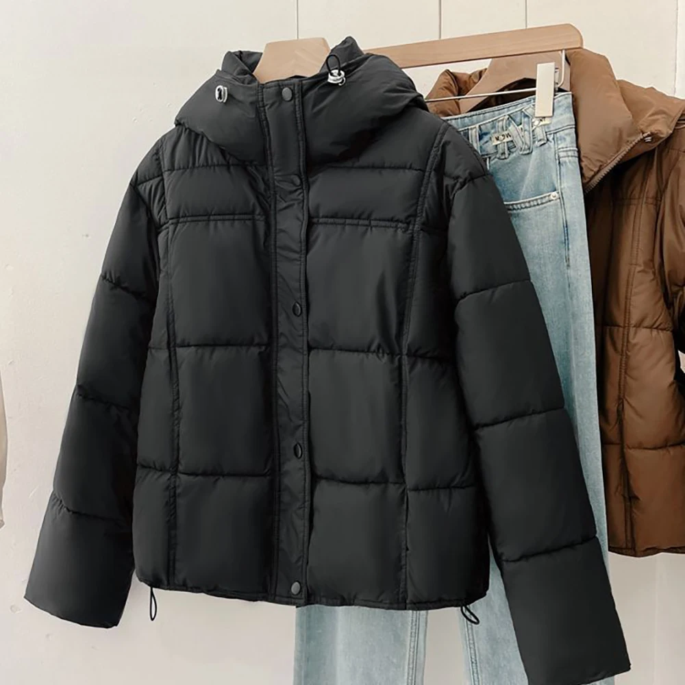 Thick Warm Puff Cotton Jackets for Women Winter Drawstring Hooded Short Cotton Padded Coats Solid Color Outerwear 2025 New
Thick Warm Puff Cotton Jackets for Women Winter Drawstring Hooded Short Cotton Padded Coats Solid Color Outerwear 2025 New