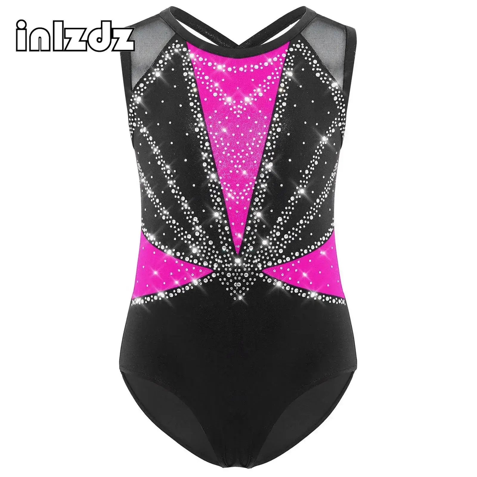 Kids Girls Dance Gymnastics Leotard Round Neck Sleeveless Crisscross Back Shiny Rhinestones Color Block Performance Dance Wear
Kids Girls Dance Gymnastics Leotard Round Neck Sleeveless Crisscross Back Shiny Rhinestones Color Block Performance Dance Wear