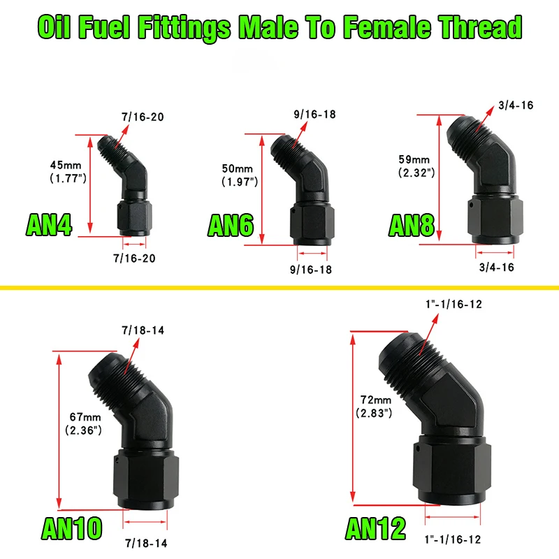 AN4 AN6 AN8 AN10 AN12 Black Male To AN Female 45 90 Degree Swivel Fuel Water Air Hose Fitting Adapter Aluminium Pipes,Pumps 1/2
AN4 AN6 AN8 AN10 AN12 Black Male To AN Female 45 90 Degree Swivel Fuel Water Air Hose Fitting Adapter Aluminium Pipes,Pumps 1/2