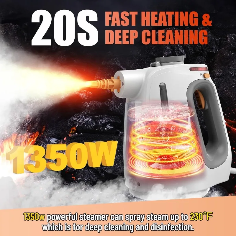 Heavy Duty Handheld Steam Cleaner for Cleaning with Lockable Steam Button&11pcs Accessories, Unlimited Water Addition for Contin
Heavy Duty Handheld Steam Cleaner for Cleaning with Lockable Steam Button&11pcs Accessories, Unlimited Water Addition for Contin