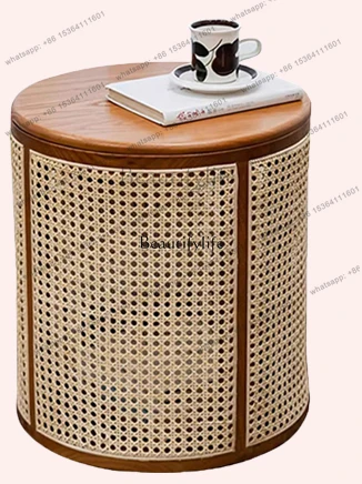 56French Rattan Bedside Table Storage Rack Small Side Table Creative Storage Rack