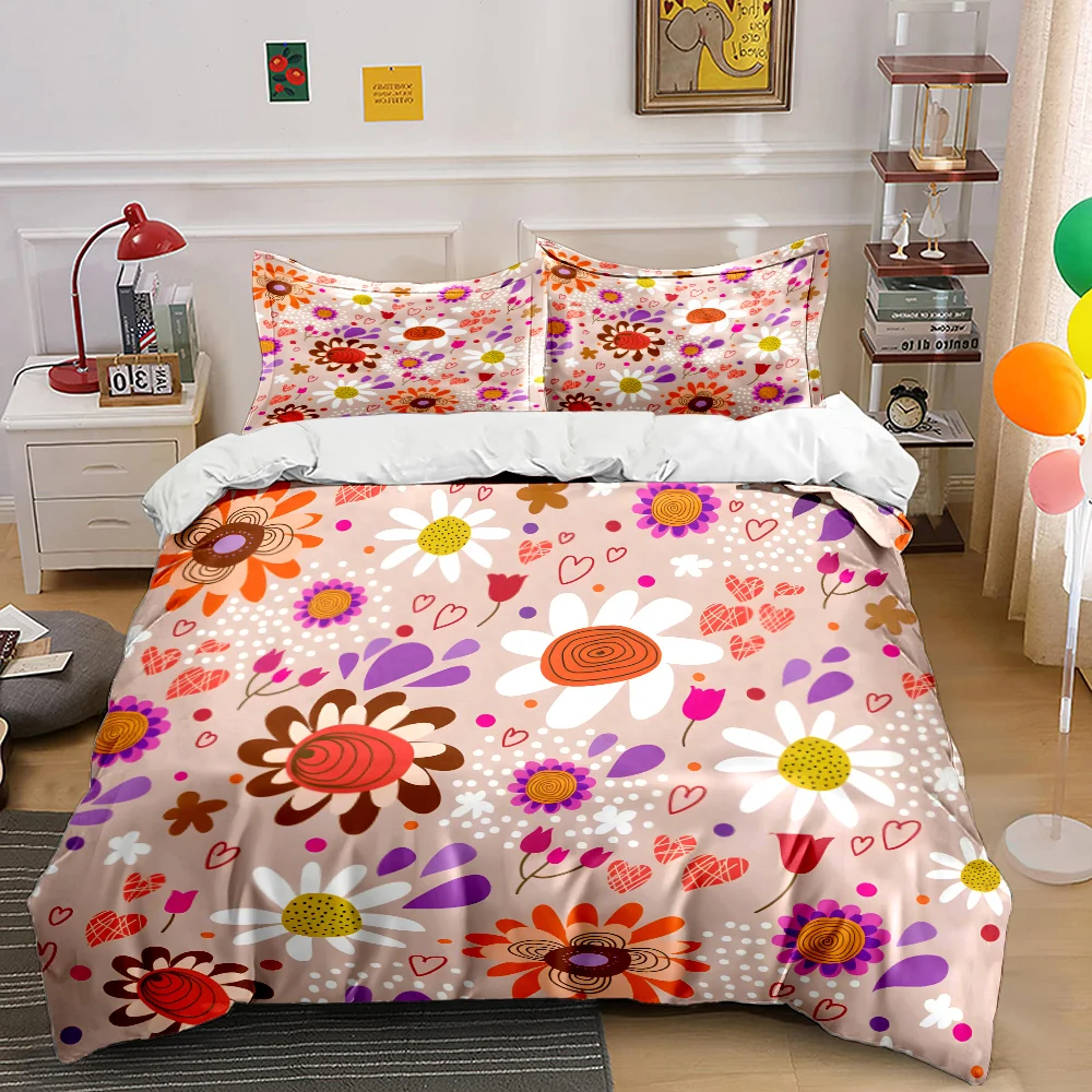 Colorful floral and heart pattern Print Soft Comfortable Duvet Cover Bedding Set Included 1*Duvet Cover 2*Pillowcases
Colorful floral and heart pattern Print Soft Comfortable Duvet Cover Bedding Set Included 1*Duvet Cover 2*Pillowcases