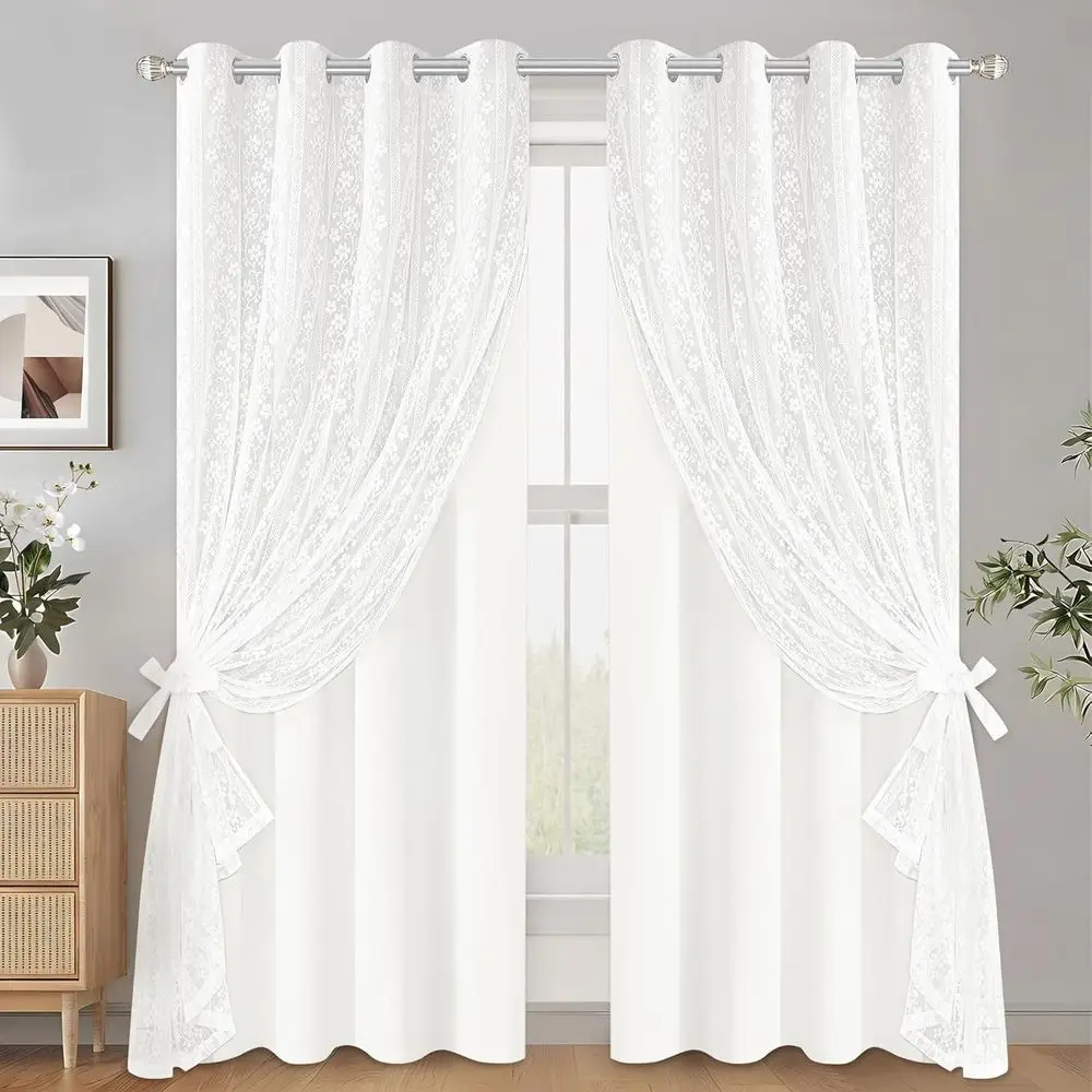 Thermal Insulated Double Layer Blackout Curtains, 52x84, with Lace Overlay for Living Room
Thermal Insulated Double Layer Blackout Curtains, 52x84, with Lace Overlay for Living Room