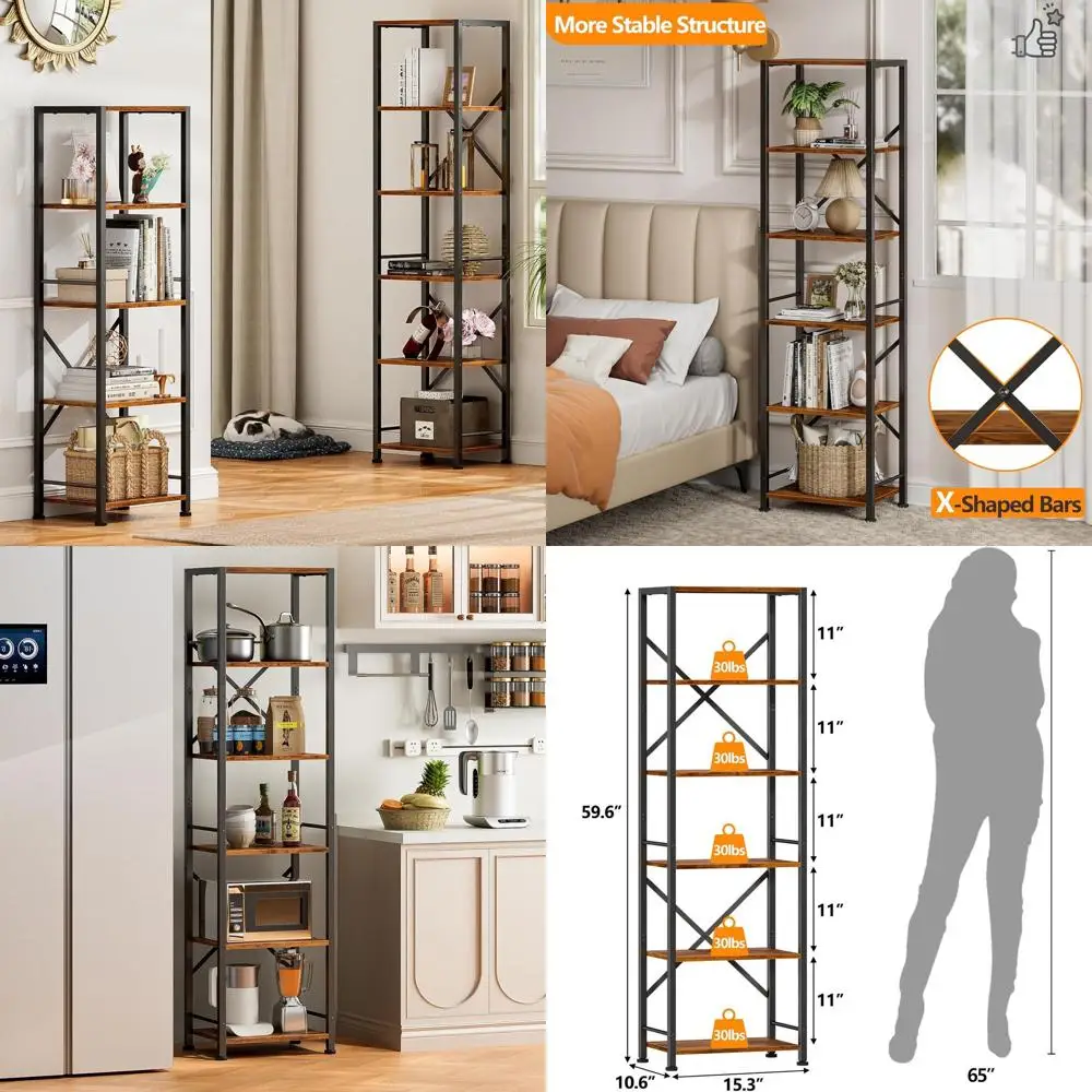 Высокий книжный шкаф в индустриальном стиле с 6 полками из металла и дерева, коричневый в деревенском стиле, для гостиной, домашнего офиса, прихожей, кухонного шкафа
Высокий книжный шкаф в индустриальном стиле с 6 полками из металла и дерева, коричневый в деревенском стиле, для гостиной, домашнего офиса, прихожей, кухонного шкафа