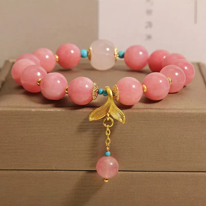 Natural Rose Quartz Beaded Bracelet Women Luxury Minimalist Delicate Peach Blossom Fishtail Pendant Charm Cute Gift For Students
Natural Rose Quartz Beaded Bracelet Women Luxury Minimalist Delicate Peach Blossom Fishtail Pendant Charm Cute Gift For Students