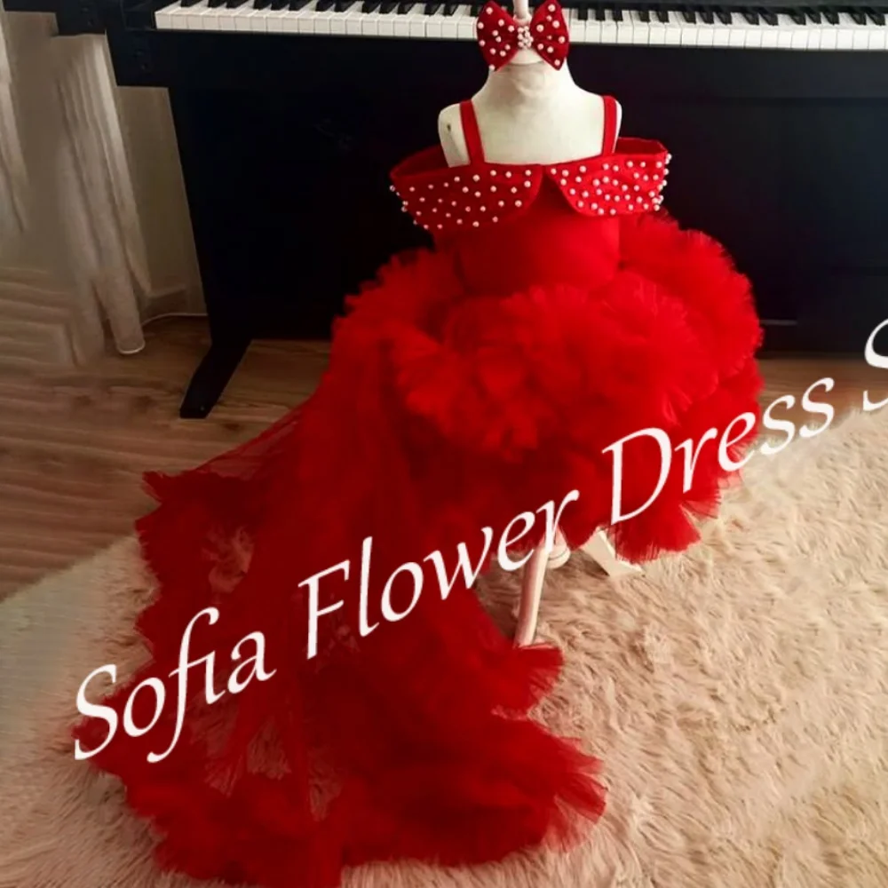 Red Flower Girl Dress Tulle Pearls A-Line Puff Ruffles Spaghetti Strap Dress With Train Girl First Communion Birthday Party Gown
Red Flower Girl Dress Tulle Pearls A-Line Puff Ruffles Spaghetti Strap Dress With Train Girl First Communion Birthday Party Gown