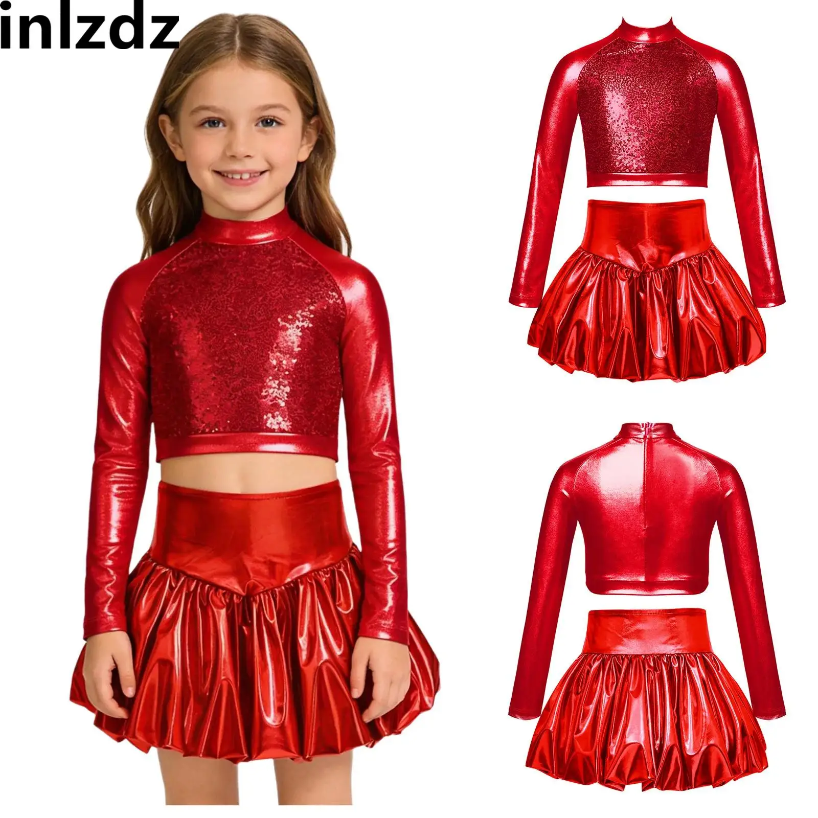 Teen Girls Modern Latin Jazz Dance Outfit Sequins Performance Competition Wear Long Sleeve Metallic Crop Top+Skirt 2-piece Sets
Teen Girls Modern Latin Jazz Dance Outfit Sequins Performance Competition Wear Long Sleeve Metallic Crop Top+Skirt 2-piece Sets