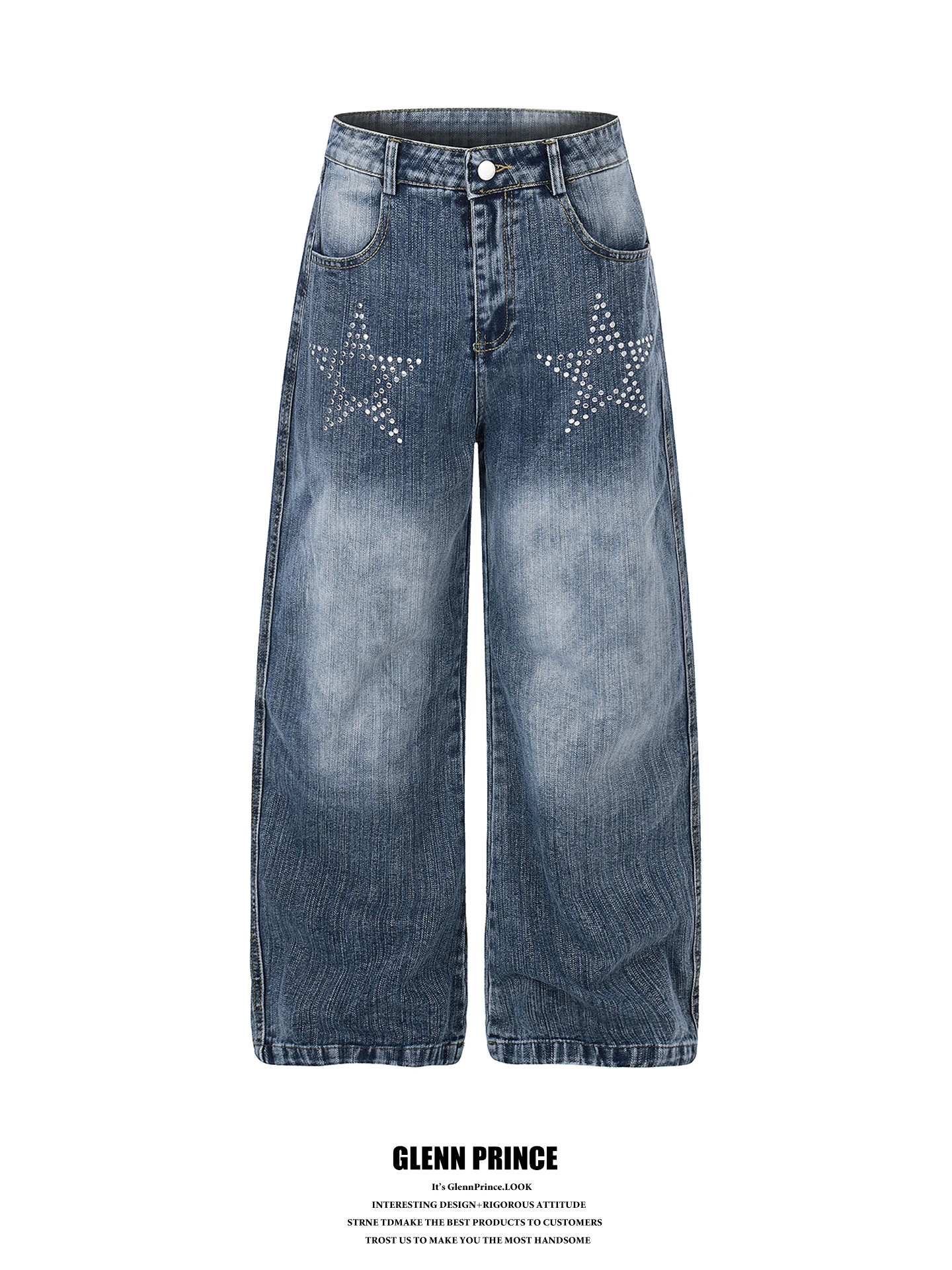 American Style Star Shiny Rivet Washed Vintage Jeans Men's Street Design Wide Leg Straight Cut Pants Durable Non-Stretch Cotton
American Style Star Shiny Rivet Washed Vintage Jeans Men's Street Design Wide Leg Straight Cut Pants Durable Non-Stretch Cotton
