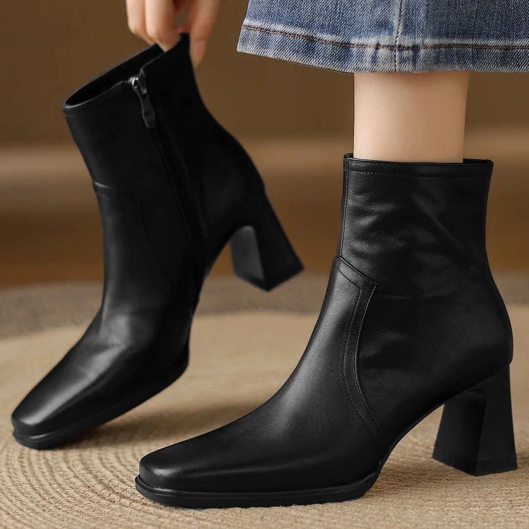 danxuefei women's cow leather square toe side zip autumn ankle boots elegant ladies 6.5cm thick high heel daily slim dress shoes
danxuefei women's cow leather square toe side zip autumn ankle boots elegant ladies 6.5cm thick high heel daily slim dress shoes