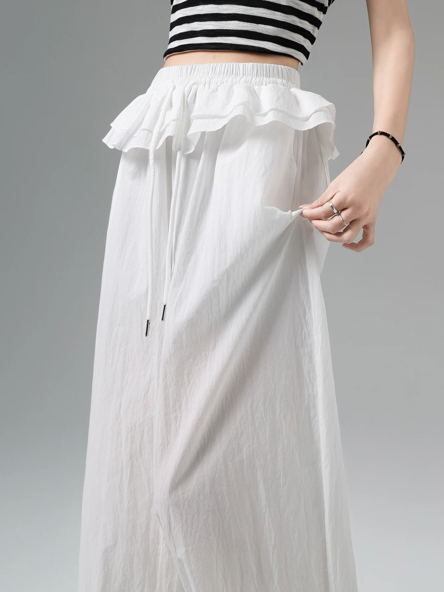 High Waist Drawstring Ruffle Splice Wide Leg Pants Women Summer Thin Loose Slimming Two-Way Cuffed Casual Long Trousers
High Waist Drawstring Ruffle Splice Wide Leg Pants Women Summer Thin Loose Slimming Two-Way Cuffed Casual Long Trousers