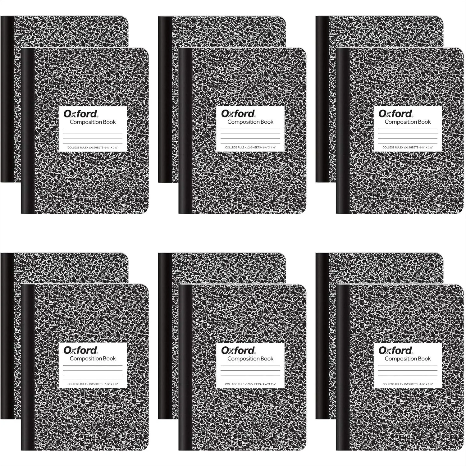 12 Pack College Ruled Composition Notebooks 100 Sheets Each for School Supplies, Black Marble Covers 9-3/4x7-1/2 Inches
12 Pack College Ruled Composition Notebooks 100 Sheets Each for School Supplies, Black Marble Covers 9-3/4x7-1/2 Inches