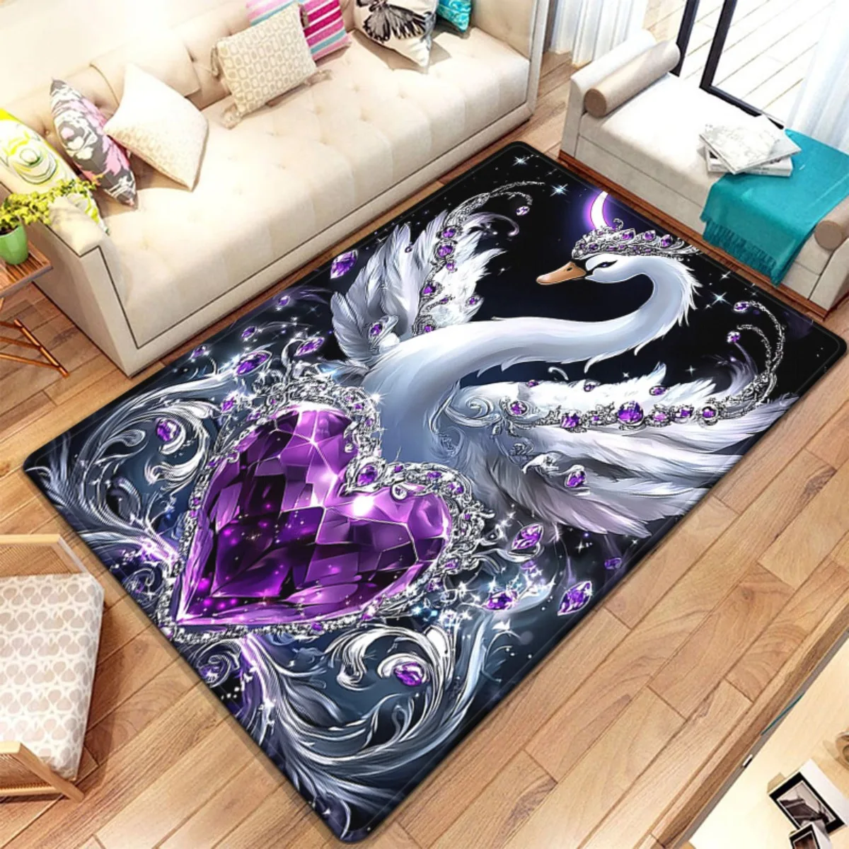 Purple Swan Diamond Heart Crystal Velvet Rug Fantasy Art Living Room Floor Mat Elegant Design Anti Slip Home Decor Carpet
Purple Swan Diamond Heart Crystal Velvet Rug Fantasy Art Living Room Floor Mat Elegant Design Anti Slip Home Decor Carpet