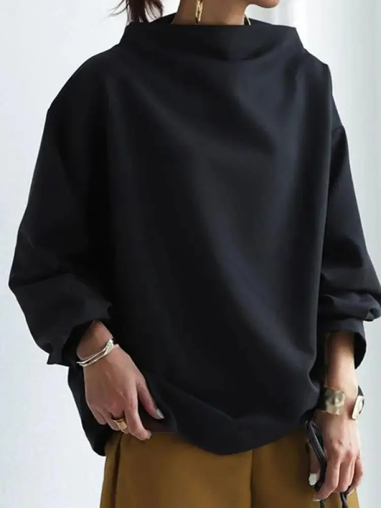 Bonboho Solid Black Simple T-shirt for Women Spring Fashion High Neck Long Sleeves Loose Fit Shirt Female Casual Pullover Tops
Bonboho Solid Black Simple T-shirt for Women Spring Fashion High Neck Long Sleeves Loose Fit Shirt Female Casual Pullover Tops
