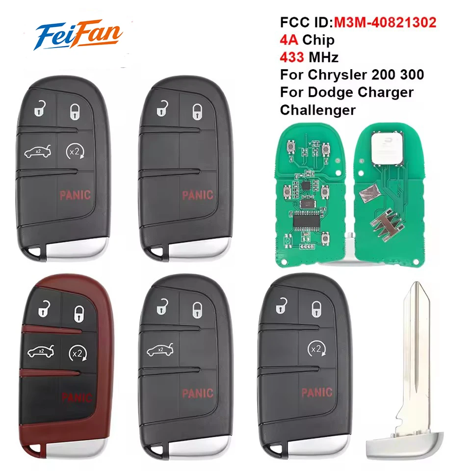 FeiFan M3M-40821302 4AChip 433MHz Smart Car Remote Key 68155686AA/AB/AC For Chrysler 200 300 Dodge Charger Challenger 2015-2023
FeiFan M3M-40821302 4AChip 433MHz Smart Car Remote Key 68155686AA/AB/AC For Chrysler 200 300 Dodge Charger Challenger 2015-2023