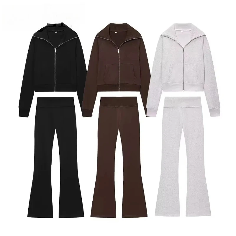 ZHIO Flare Pants Sets for Women 2 Pieces Fleece High Waist Woman Trousers Sets Zipper Cropped Women's Jacket Streetwear Outfits
ZHIO Flare Pants Sets for Women 2 Pieces Fleece High Waist Woman Trousers Sets Zipper Cropped Women's Jacket Streetwear Outfits