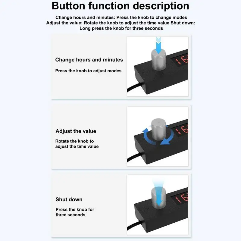 Кабель с цифровым дисплеем, USB-таймер, выключение питания, регулируемый обратный отсчет от 5 минут до 24 часов, 55 минут, электрический инструмент
Кабель с цифровым дисплеем, USB-таймер, выключение питания, регулируемый обратный отсчет от 5 минут до 24 часов, 55 минут, электрический инструмент