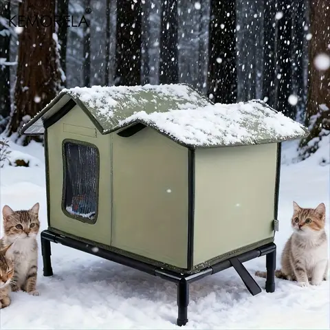 KEMORELA Winter Outdoor Warm Cat Shelter with Shelf Durable Oxford Cloth Construction, Windproof Design,for Small Breeds & Cats