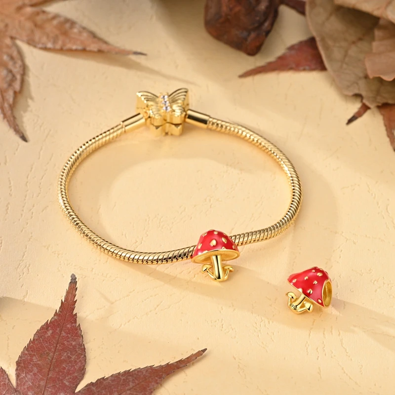 925 Sterling Silver Golden Red Mushroom Charms Beads For Women Fit Original Bracelet DIY Birthday Party Jewelry Gifts
925 Sterling Silver Golden Red Mushroom Charms Beads For Women Fit Original Bracelet DIY Birthday Party Jewelry Gifts